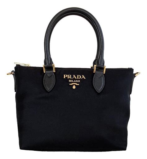 Prada Tessuto Nylon Saffiano Leather Trim Black Small Satchel 